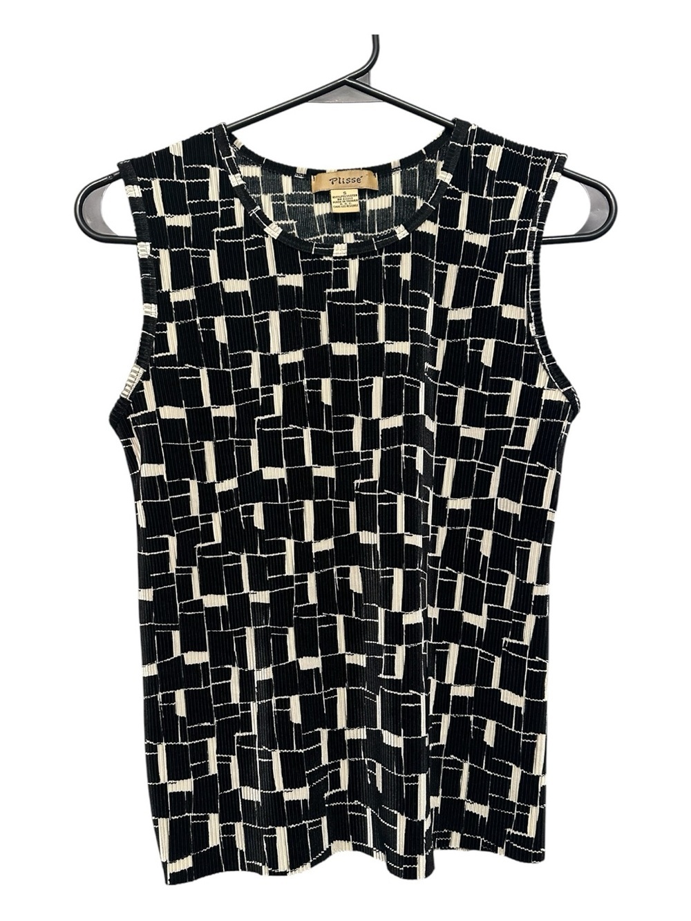 Vintage 80s/90s Plisse Black & White Geometric Ribbed Tank Size Small